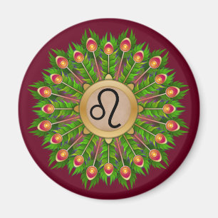 Imán Peacock Feather Wreath Zodiac Rótulo Leo