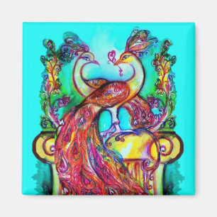 Imán PEACOCKS EN AMOR MONOGRAMA azul turquesa rojo verd