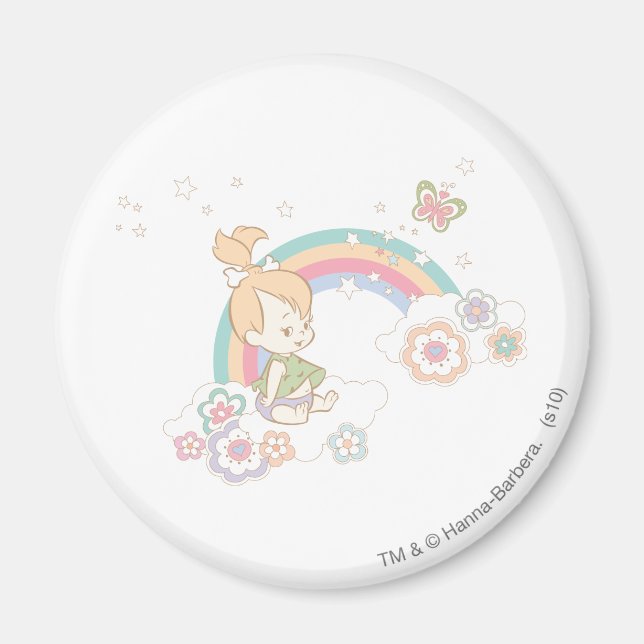 Imán PEBBLES™ Nubes de arcoiris y flores (Frente)