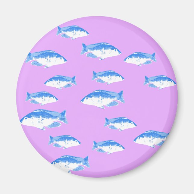 Imán Peces azules en lila (Frente)