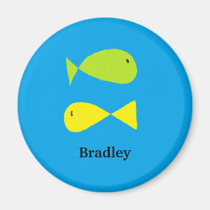 Imán Peces verdes y amarillos lisos en azul