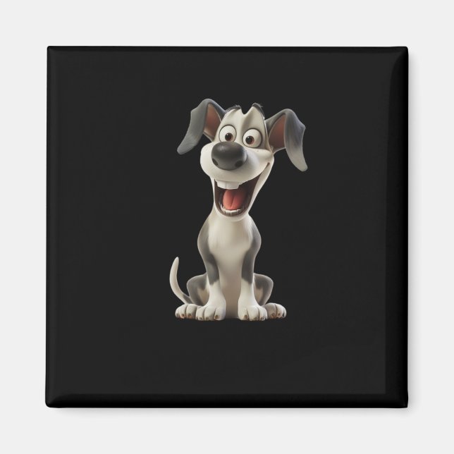 Imán Pegatina de Smiley Dog (fondo negro) (Frente)