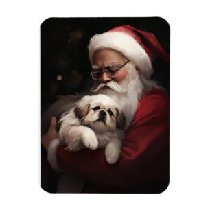 Imán Pekinés con Santa Claus Navideño Festivo