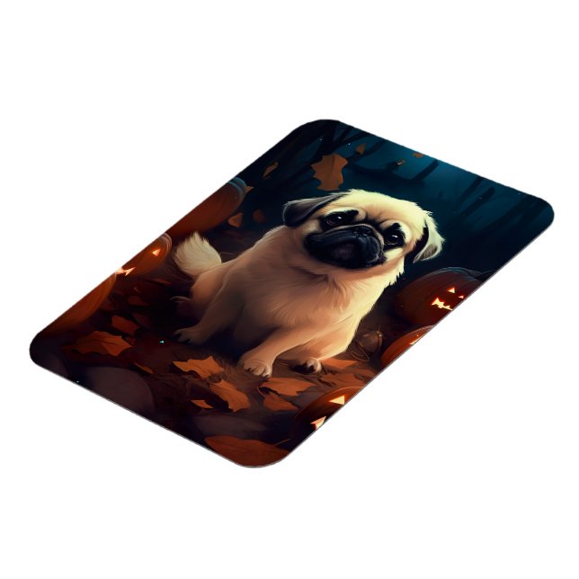 Imán Pekingese de Halloween con calabazas aterradoras (Lado Izquierdo)