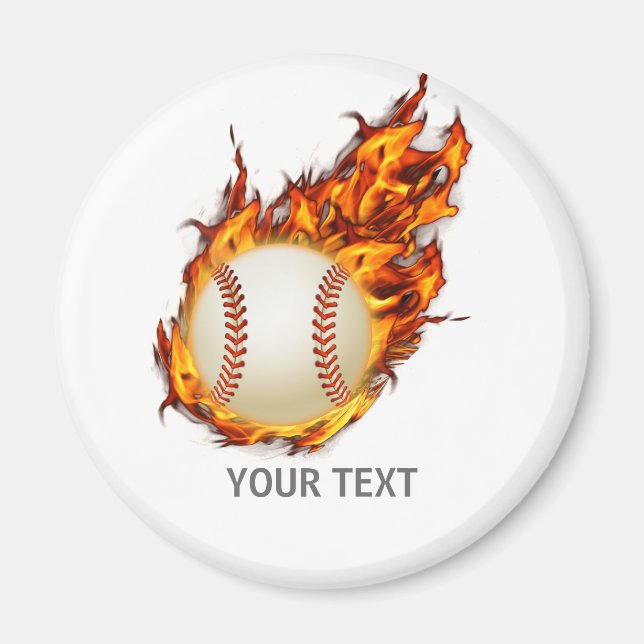 Imán Pelota de béisbol personalizada en llamas (Frente)