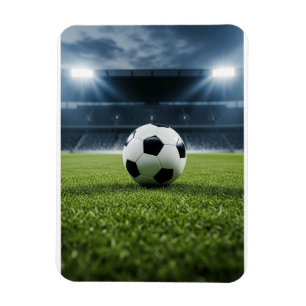 Imán Pelota de fútbol en campo de hierba bajo luces de