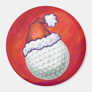 Imán Pelota de Golf con Gorro de Santa en Rojo