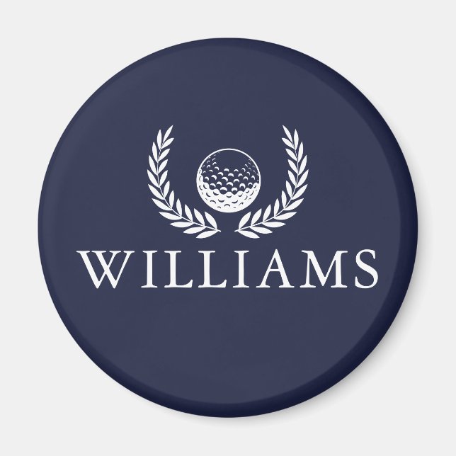 Imán Pelota De Golf Y Nombre Personalizado Wreath Navy  (Frente)