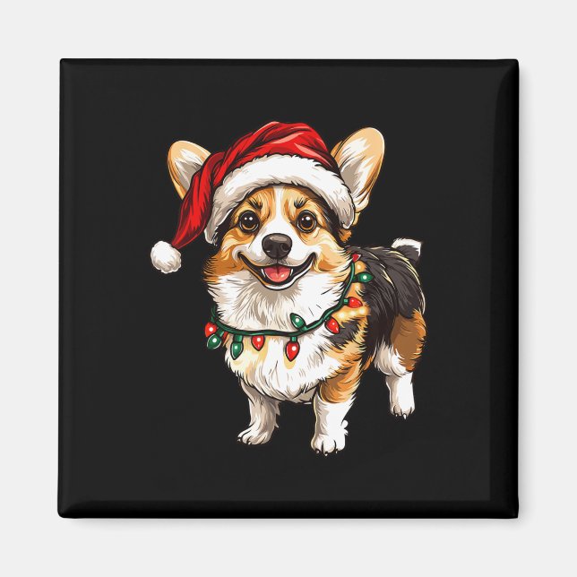 Imán Pembroke Welsh Corgi Santa Christmas Tree Luces X (Frente)