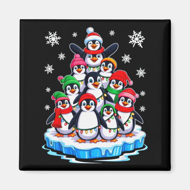 Imán Penguin Christmas Tree Penguin Lover Xmas For Men  (Frente)