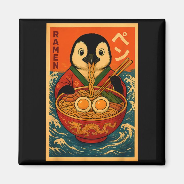 Imán Penguin Eating Ramen Japanese Noodles Funny  (Frente)