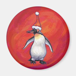 Imán Penguin en Santa Hat en Red