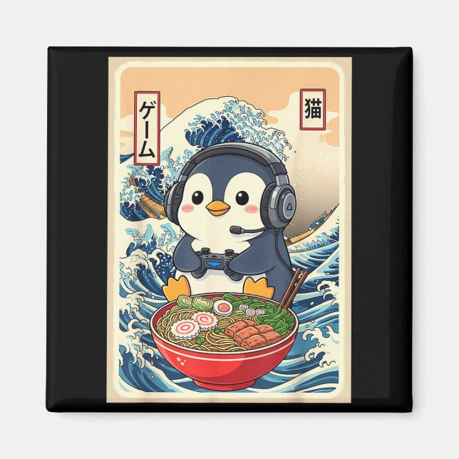 Imán Penguin Kawaii Japanese Ramen Noodle Retro Gaming  (Frente)