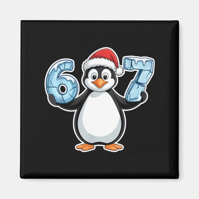 Imán Penguin Santa Hat 67 Icy Numbers Christmas Birthda (Frente)