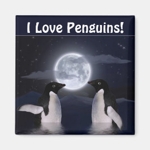 Imán PENGUINS & MOON Wildlife lover Art Magnet