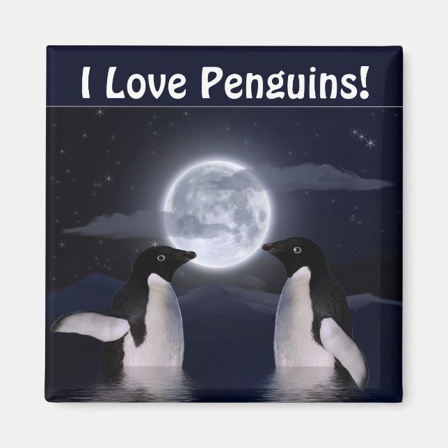 Imán PENGUINS & MOON Wildlife lover Art Magnet (Frente)