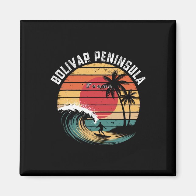 Imán Península de Bolivar Texas Playa Surfing  (Frente)