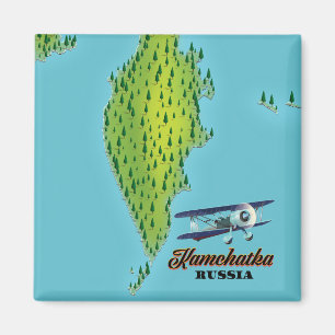 Imán Península de Kamchatka mapa de viaje de Rusia.