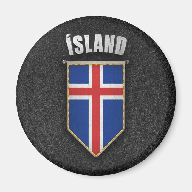 Imán Pennant de Islandia con aspecto de cuero de alta c (Frente)