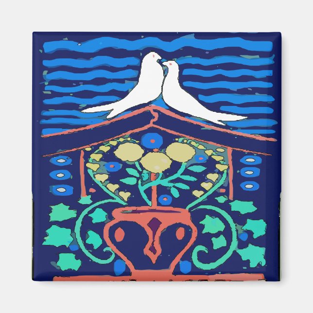 Imán Pennsylvania Dutch, Love Birds Hex Rótulo (Frente)