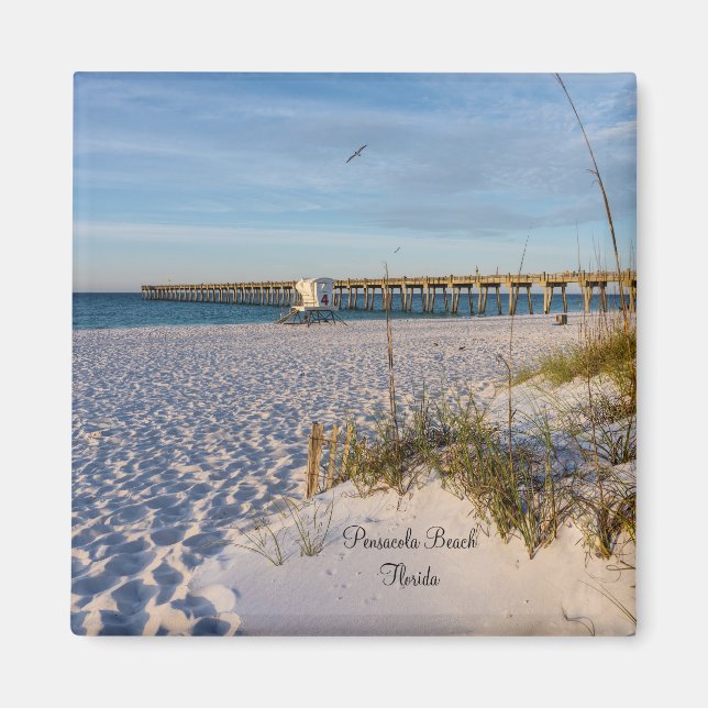 Imán Pensacola Sand Dunes Pier Morning Square Magnet (Frente)