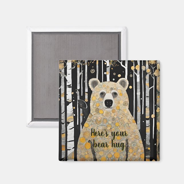 Imán Pensando en ti, abrazo de oso lindo (Anverso/Reverso)