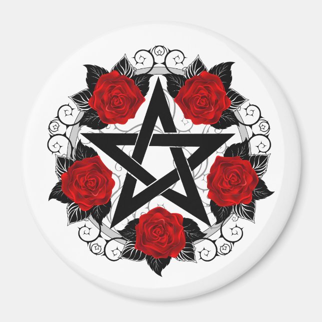Imán Pentagram con rosas rojas (Frente)