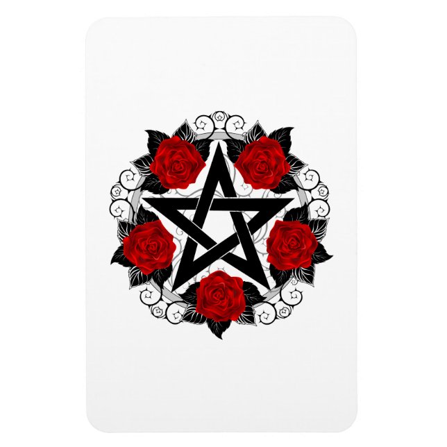 Imán Pentagram con rosas rojas (Vertical)