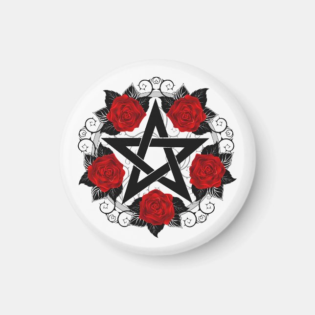 Imán Pentagram con rosas rojas (Frente)