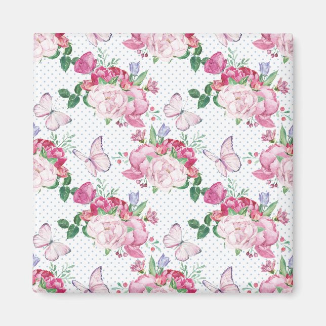 Imán peonía acuática, mariposa acuarela (Frente)