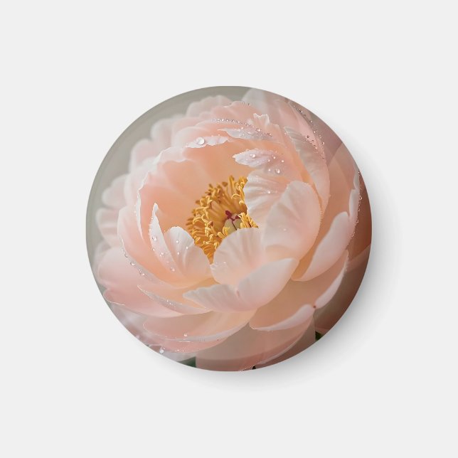 Imán Peonía Rosa Suave con Gotitas de Rocío (Frente)