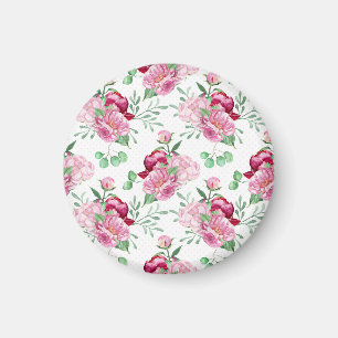 Imán peonías rosadas de acuarela