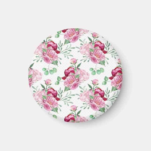 Imán peonías rosadas de acuarela (Frente)