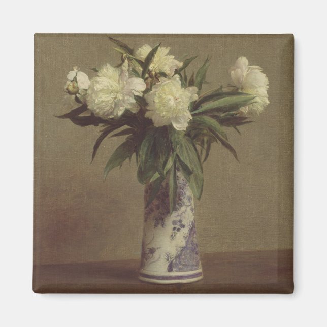 Imán Peonies en una maleta azul y blanca (Frente)