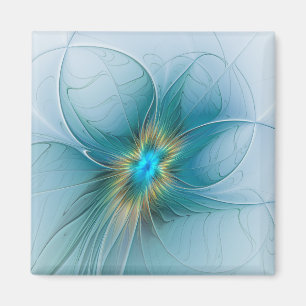 Imán Pequeña belleza arte floral fractal moderno azul o