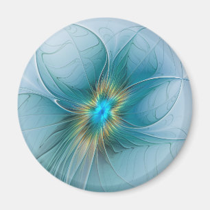 Imán Pequeña belleza arte fractal flor azul moderno oro