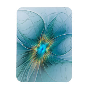 Imán Pequeña belleza arte fractal moderno azul oro Flor