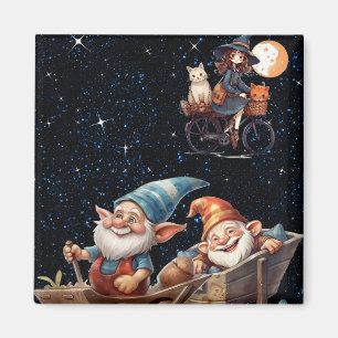 Imán Pequeña Bruja Y Gnome Feliz En Starnight Magnet