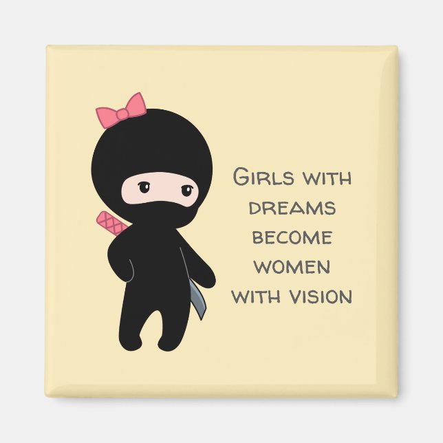 Imán Pequeña cita Chica Ninja en amarillo (Frente)