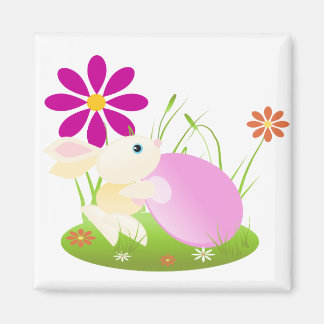 Imán Pequeña conejita amarilla con flores