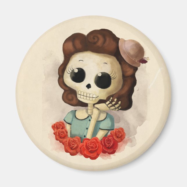 Imán Pequeña Miss Muerte y Rosas (Frente)