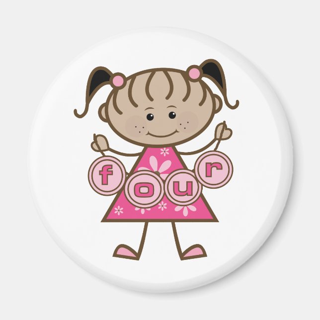 Imán Pequeña Niña 4 camisetas de cumpleaños y regalos (Frente)