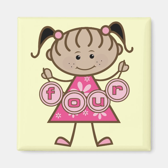 Imán Pequeña Niña 4 camisetas de cumpleaños y regalos (Frente)