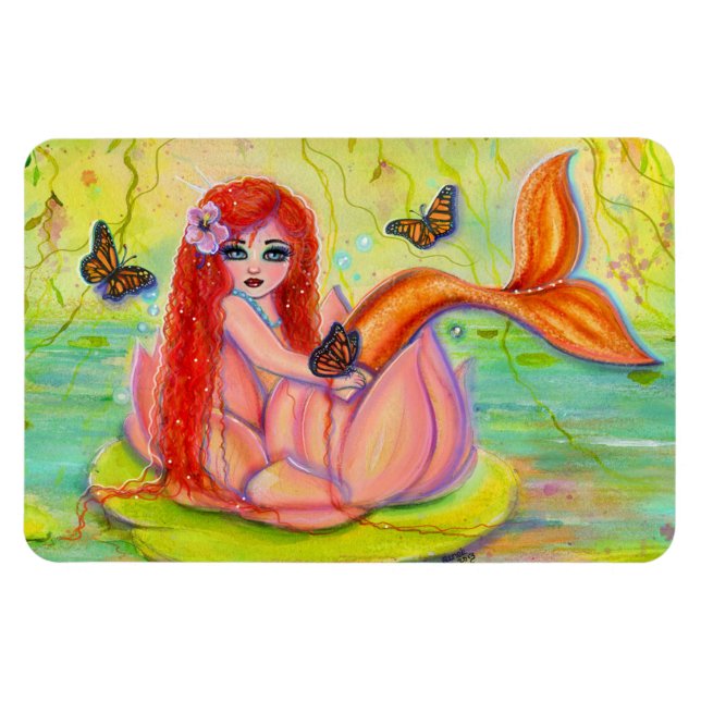 Imán Pequeña sirena de cabeza roja de Renee Lavoie (Horizontal)