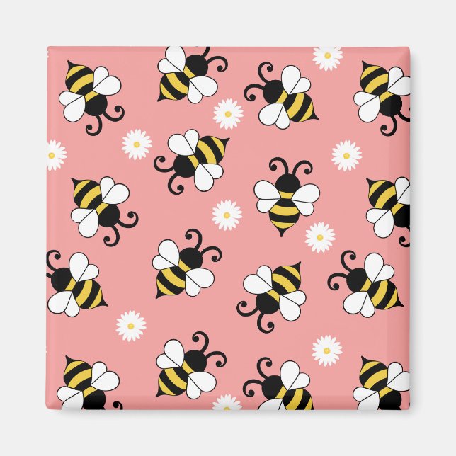 Imán Pequeñas abejas y flores de margarita (Frente)