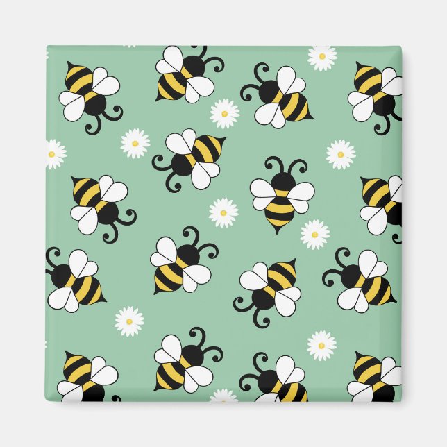 Imán Pequeñas abejas y flores de margarita (Frente)