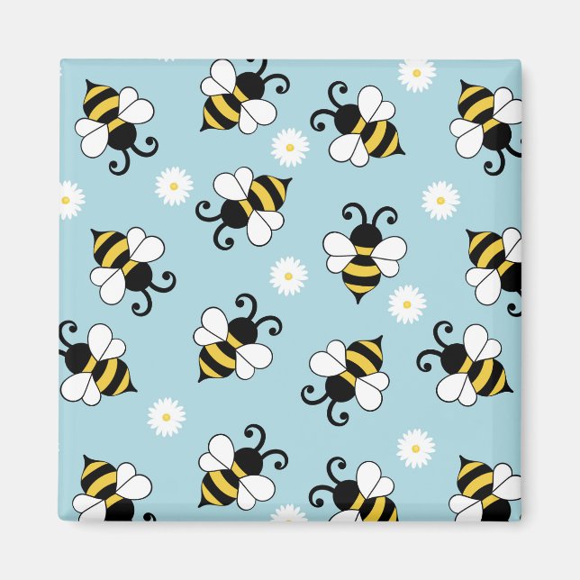 Imán Pequeñas abejas y flores de margarita (Frente)