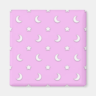 Imán Pequeñas estrellas blancas y lunas sobre rosa