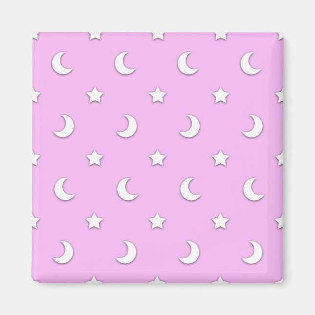 Imán Pequeñas estrellas blancas y lunas sobre rosa (Frente)