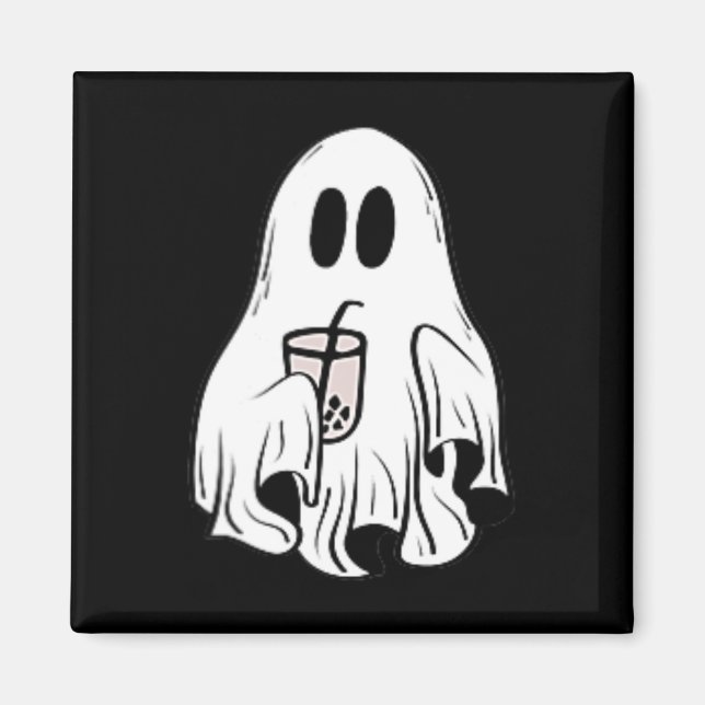 Imán Pequeño café fantasma Feliz Halloween (Frente)